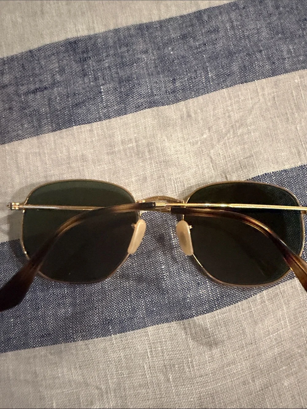 RAY ban sunglasses, hexagonal shape, gold with green lenses.  No case available
